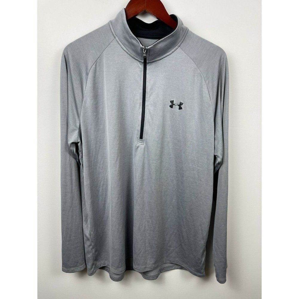 Under Armour XL Long Sleeve Quarter Zip Gray and Red Loose Heatgear